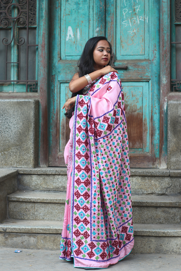 Pink Silk Embroidered Saree